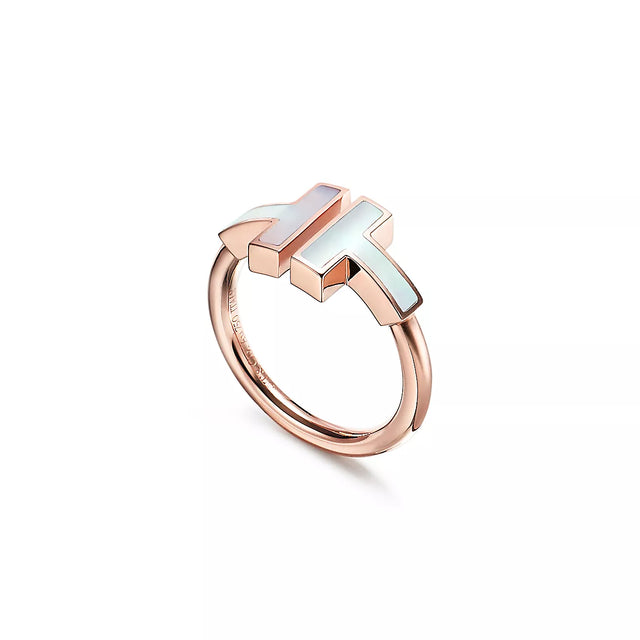 T-Motif Ring, Stone-Set, Rose Gold Tone