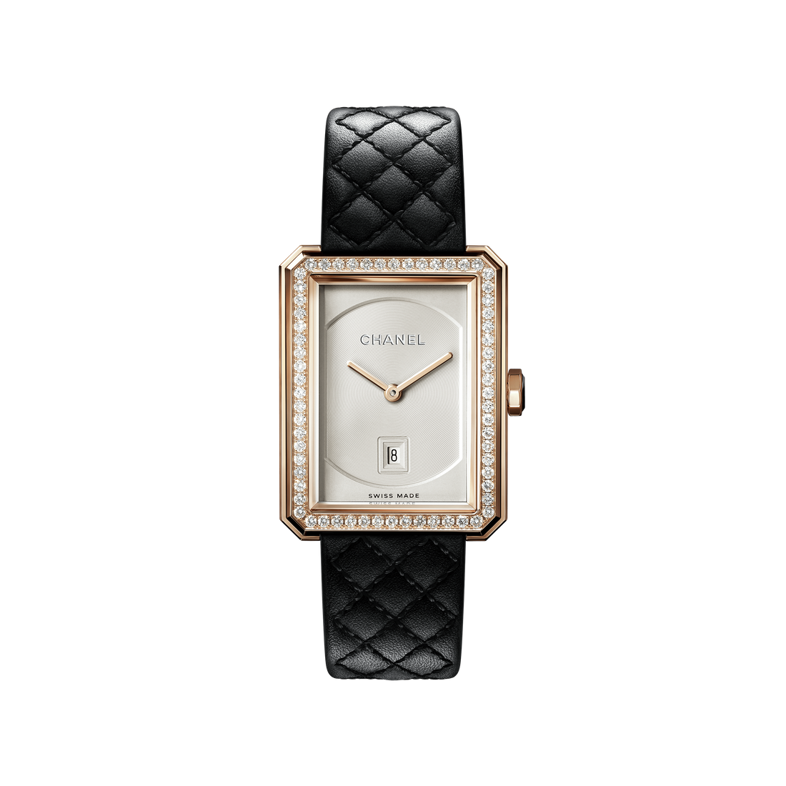 Round Watch, Stone-Set, Beige