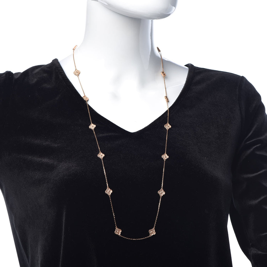 Quatrefoil Long Necklace, 20 Motifs, Rose Gold Tone