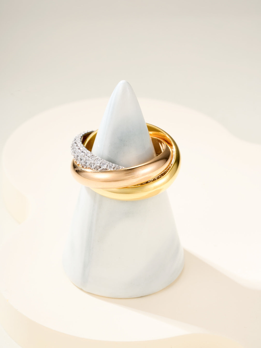 Three-Band Rolling Ring, Stone-Set, Classic Model, Rose Gold Tone