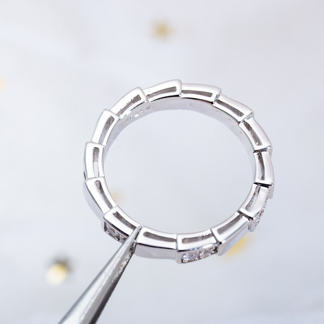 Snake-Scale Ring, White Gold Tone, Stone-Set