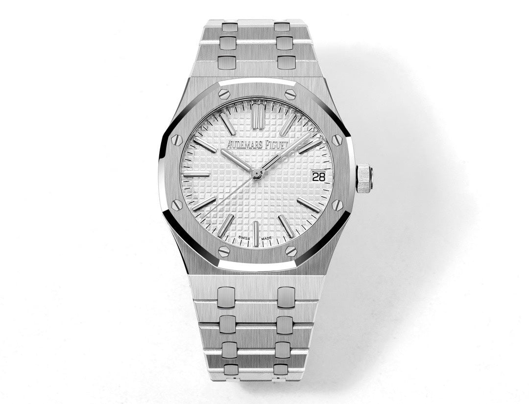 Octagonal Bezel Watch, White Gold Tone, White, 41 mm