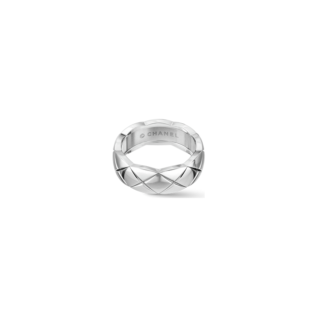 Quilted Pattern Ring, White Gold Tone