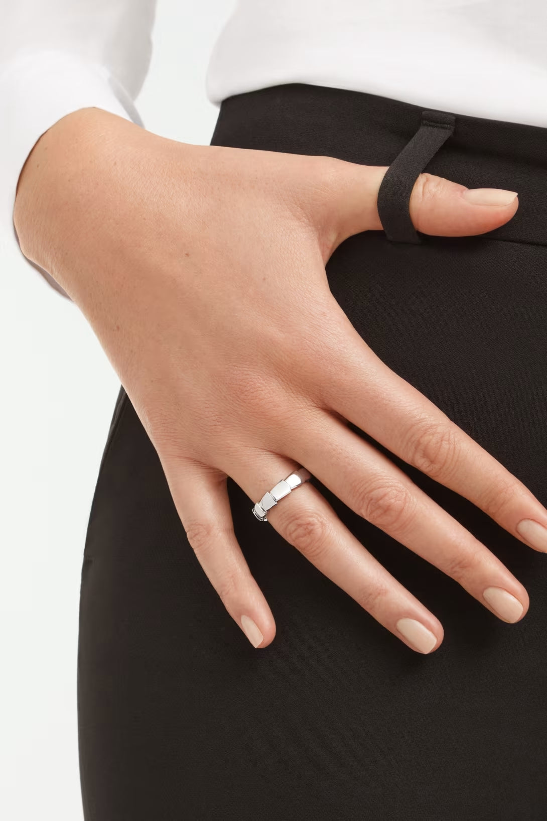 Snake-Scale Ring, White Gold Tone