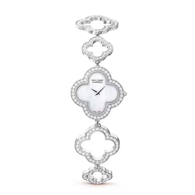 Quatrefoil Dial Watch, 18K, White Gold Tone, Mother-of-Pearl