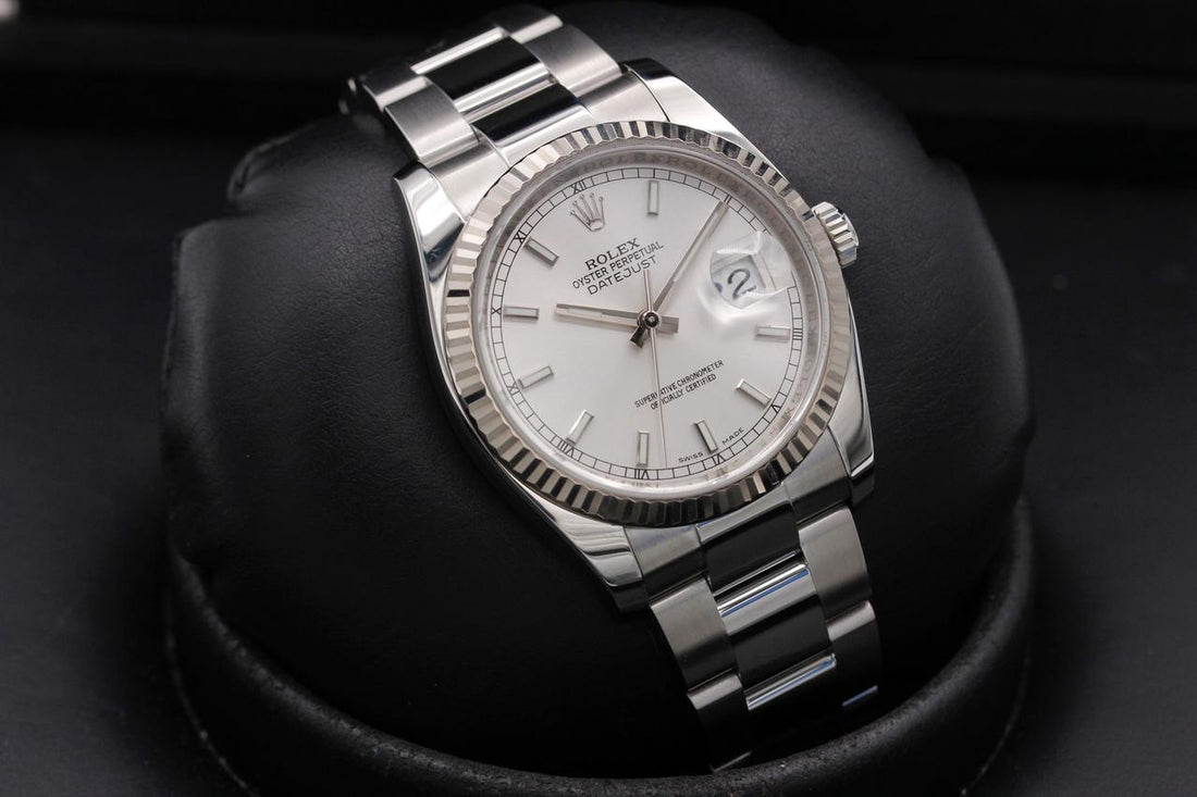Classic Date Watch, White Gold Tone, Steel, White, 36 mm
