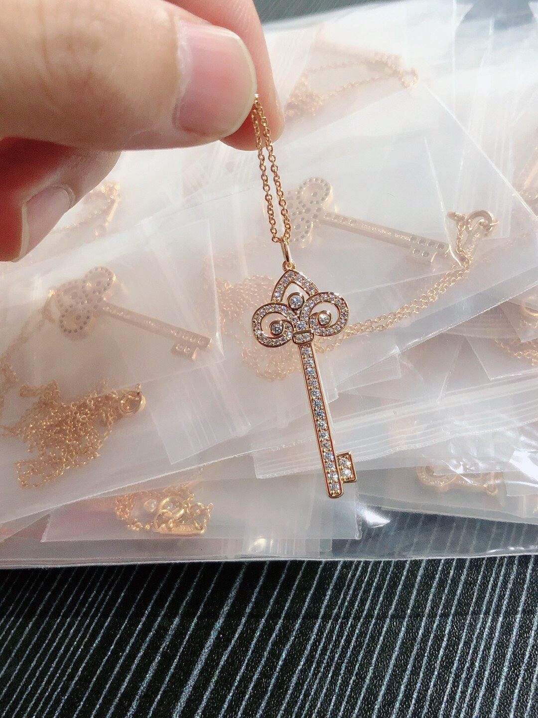 Key Pendant Necklace, Rose Gold Tone