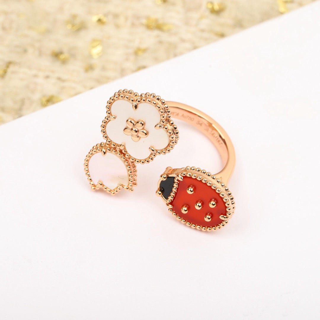 Butterfly Motif Ring, Rose Gold Tone, Onyx