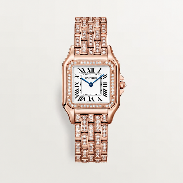 Square Link-Bracelet Watch, Rose Gold Tone, Stone-Set, Medium Model