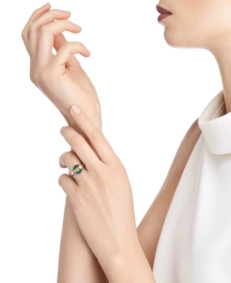 Roman Band Ring, Rose Gold Tone, Stone-Set, Malachite