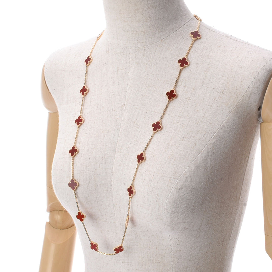 Quatrefoil Long Necklace, 20 Motifs, Rose Gold Tone, Malachite