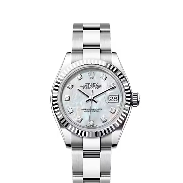 Classic Date Watch, White Gold Tone, Steel, White, 28 mm