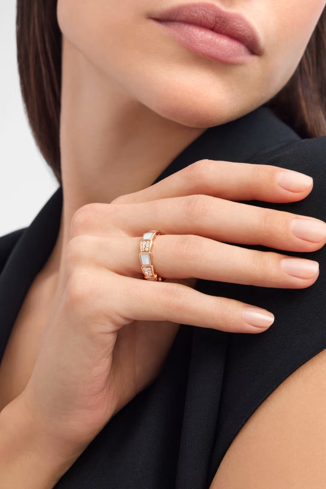Snake-Scale Ring, Rose Gold Tone, Stone-Set, Mother-of-Pearl