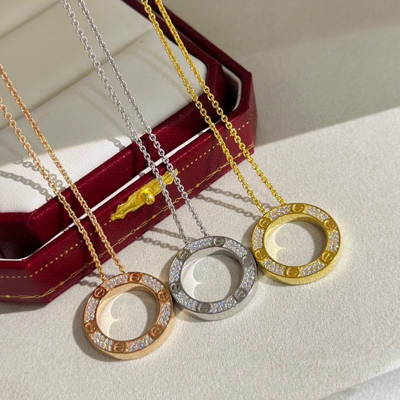 Screw-Motif Pendant Necklace, Stone-Set, Rose Gold Tone