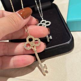Key Pendant Necklace, White Gold Tone