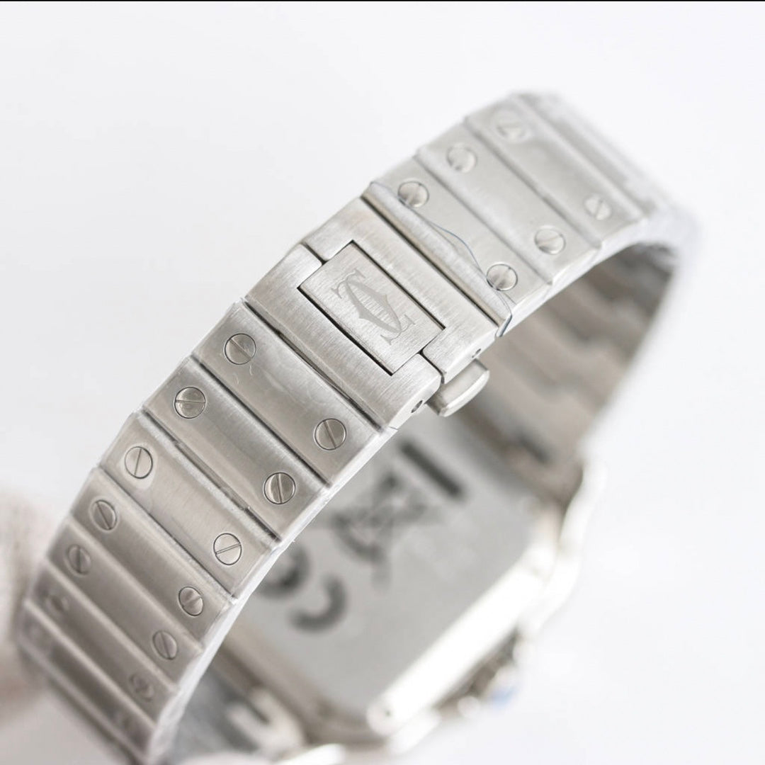 Square Case Watch, Steel, Stone-Set
