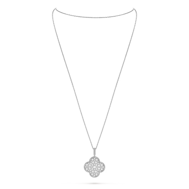 Quatrefoil Long Necklace, 1 Motifs, White Gold Tone