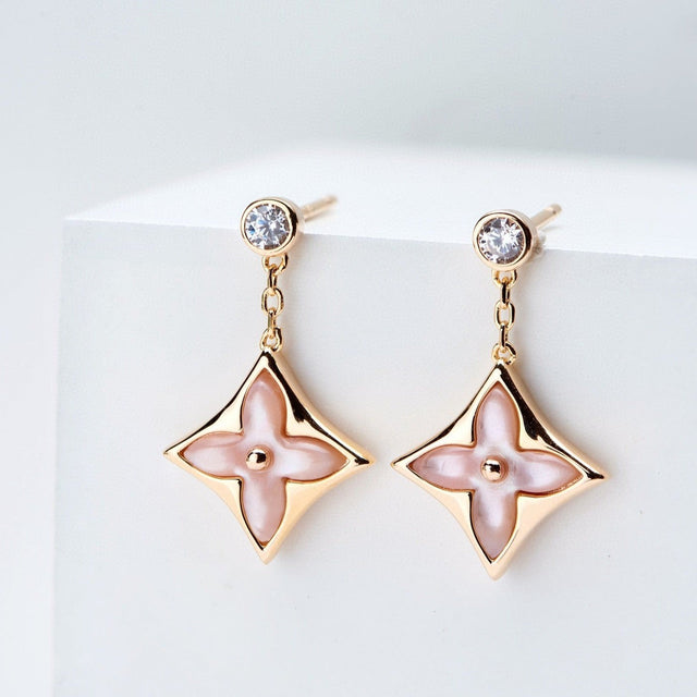 Double Star Drop Earrings, Mother of Pearl