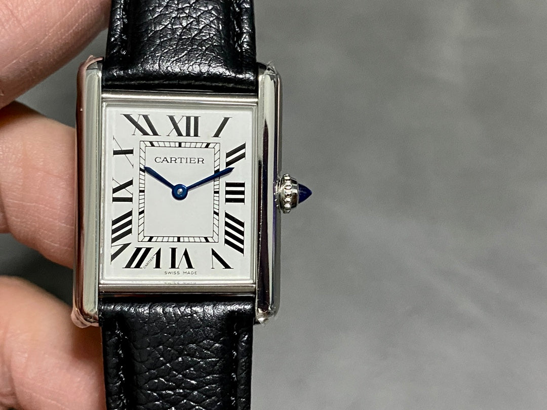 Rectangular Case Watch, White Gold Tone, White, Large Model