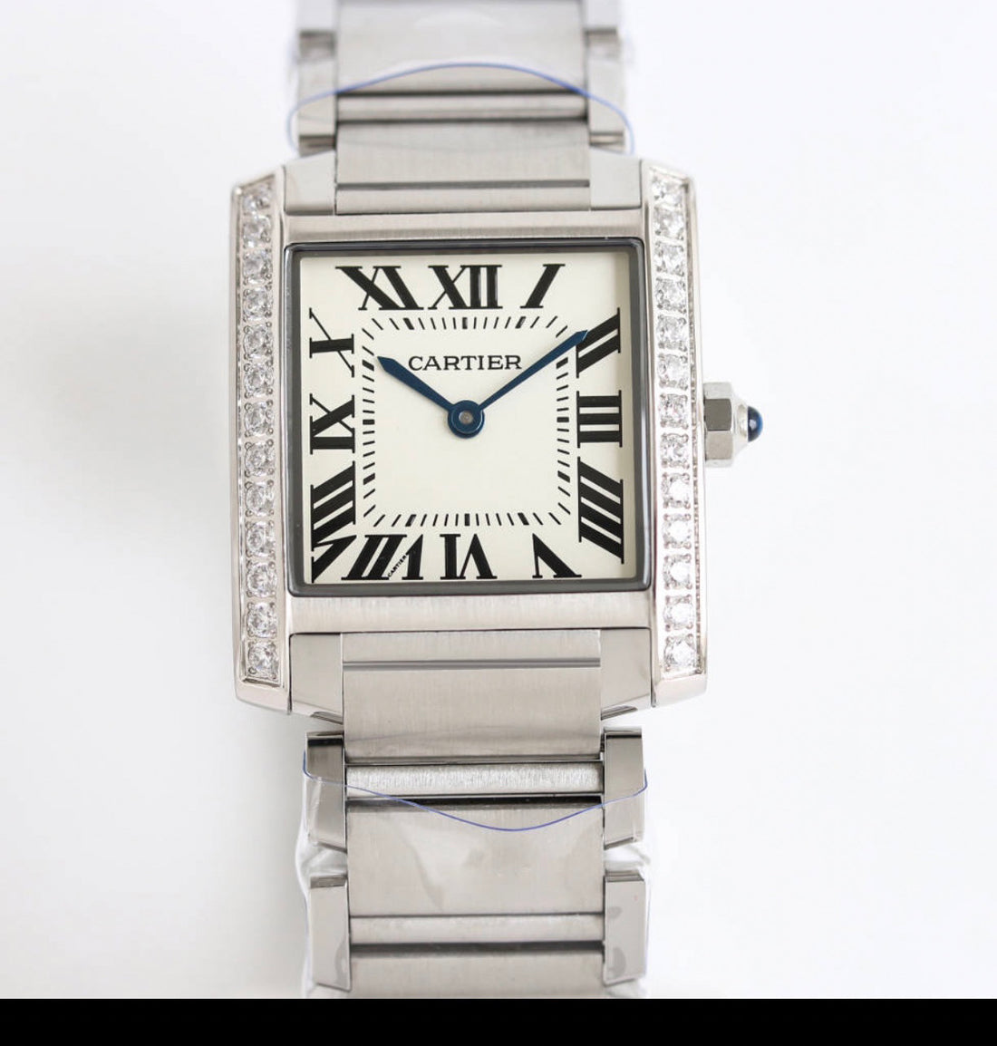 Rectangular Case Watch, White Gold Tone, Stone-Set, White, Small Model