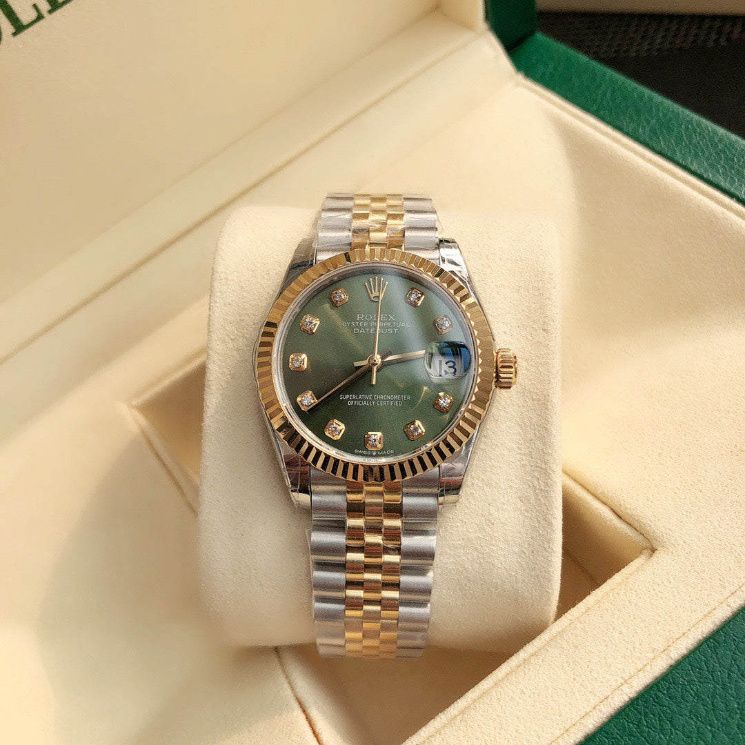 Classic Date Watch, Yellow Gold Tone, Steel, 31 mm