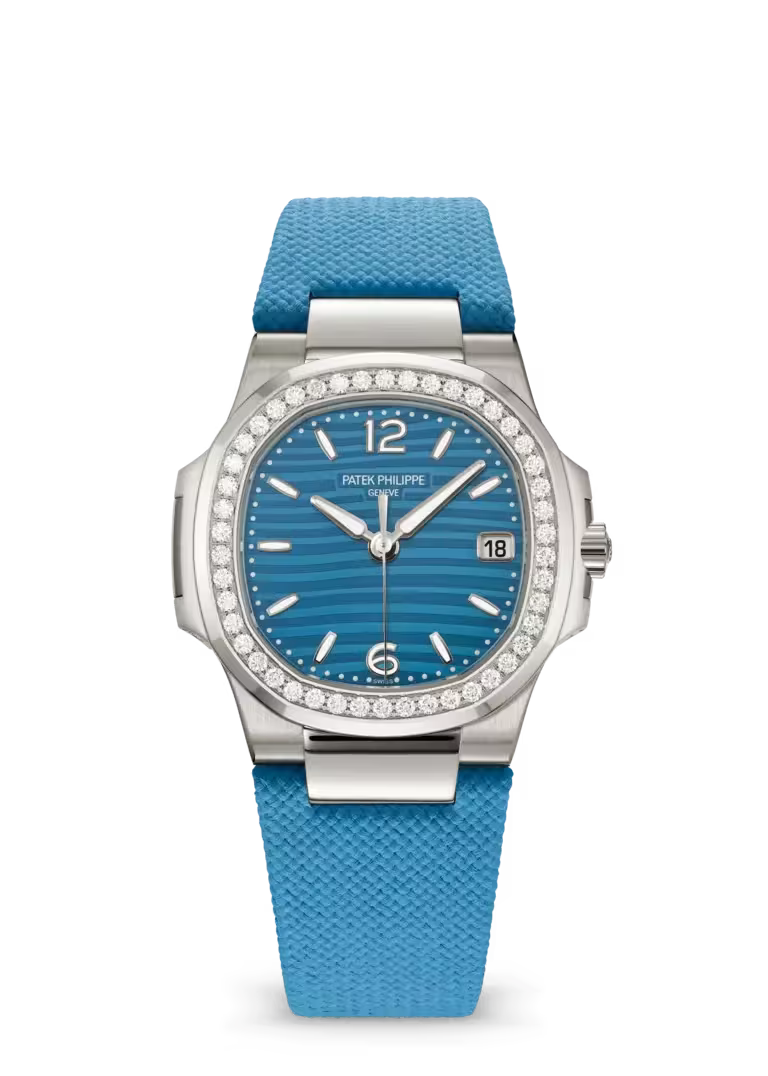 Porthole Case Watch, White Gold Tone, Stone-Set, White, 32 mm