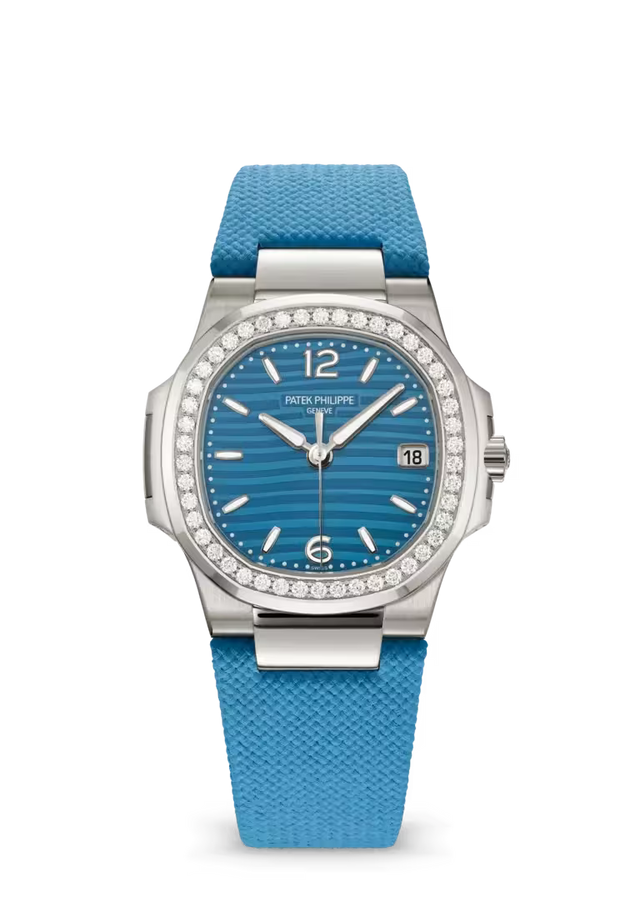 Porthole Case Watch, White Gold Tone, Stone-Set, White, 32 mm