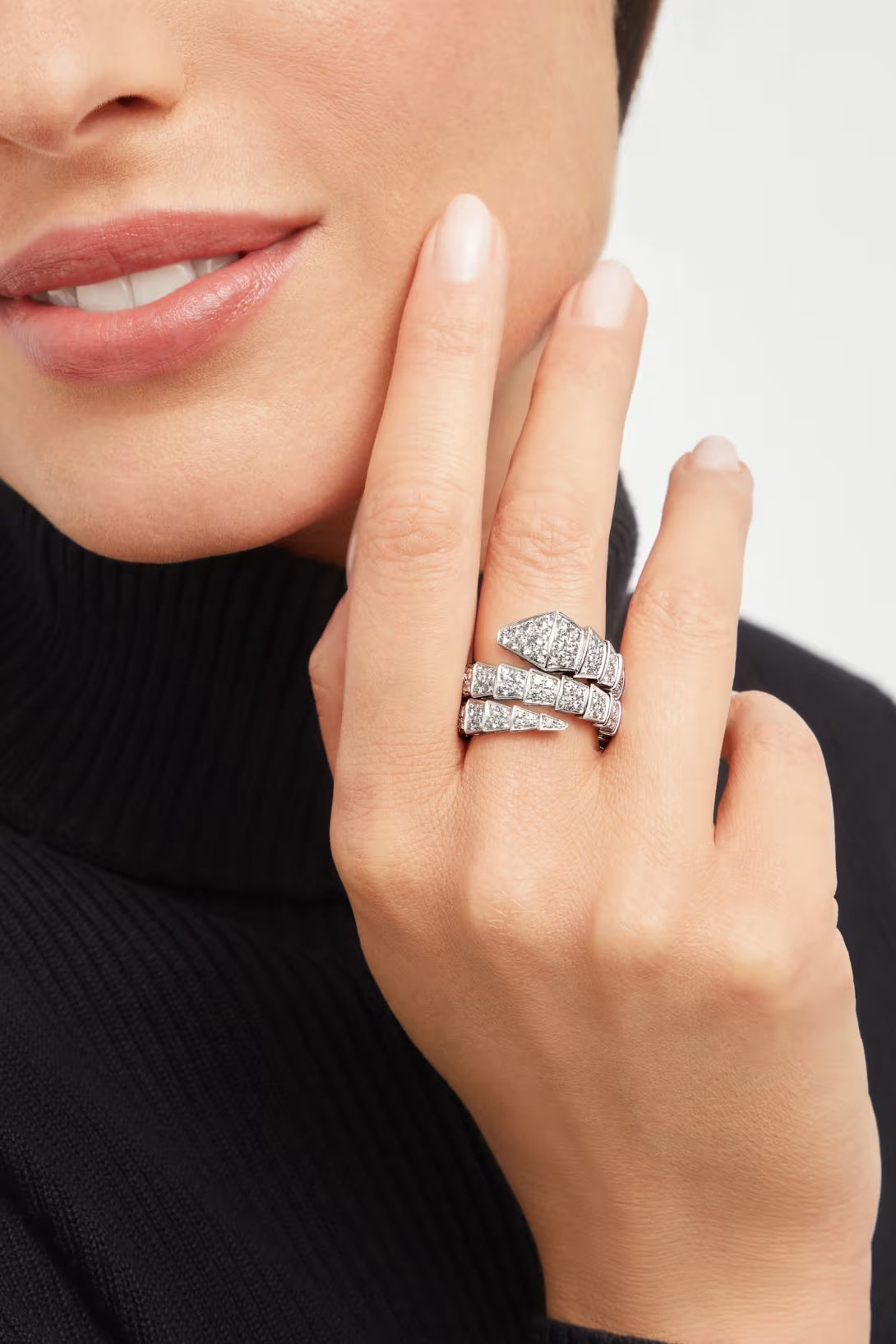 Snake-Scale Ring, White Gold Tone, Stone-Set