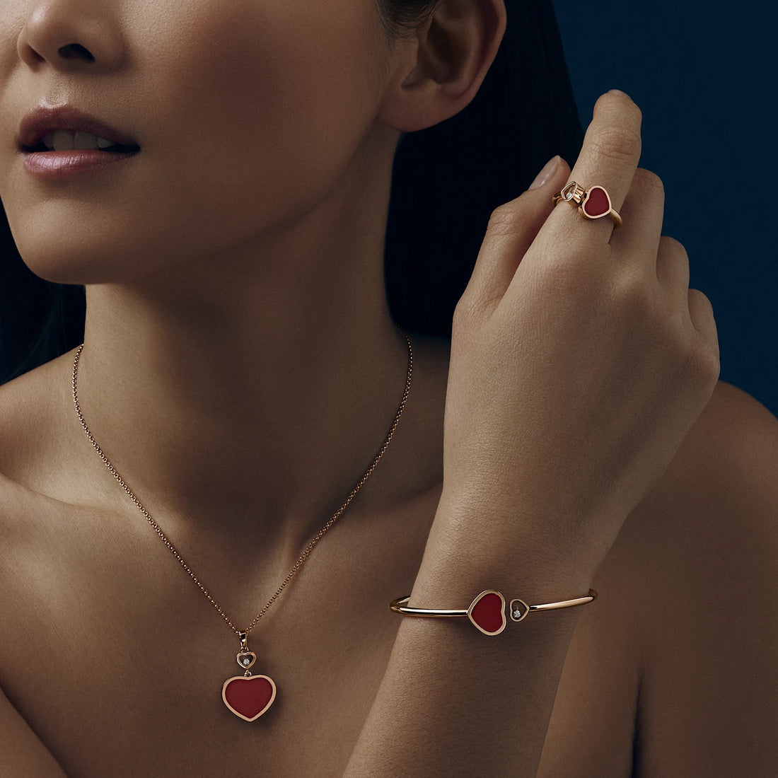 Floating Heart Ring, Rose Gold Tone, Stone-Set