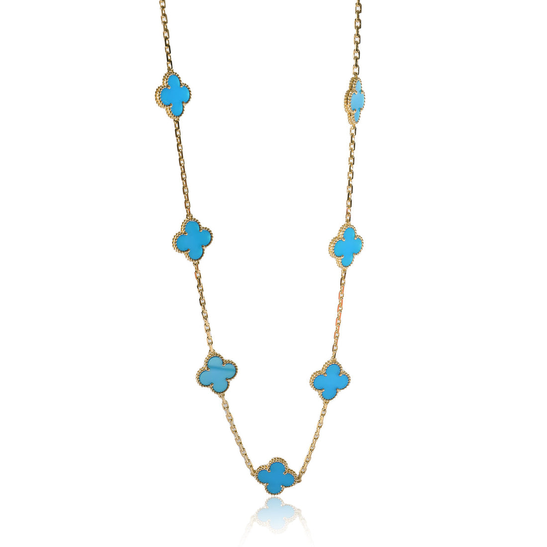 Quatrefoil Pendant Necklace, Turquoise, 10 Motifs, Yellow Gold Tone