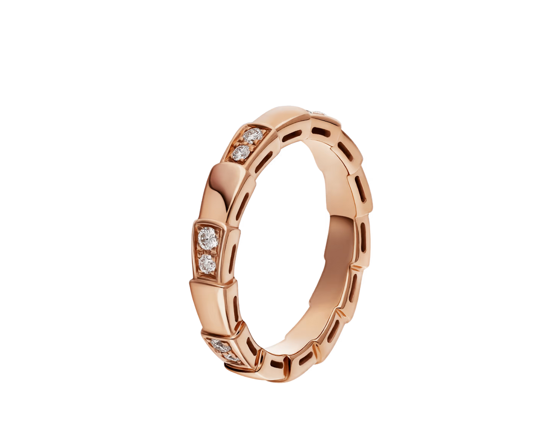 Snake-Scale Ring, Rose Gold Tone, Stone-Set