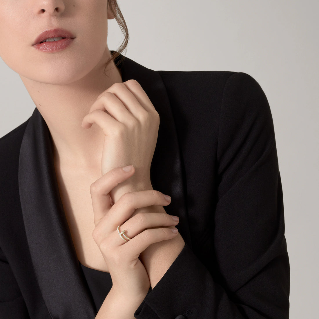 Wrapped Nail Ring, Stone-Set, Yellow Gold Tone