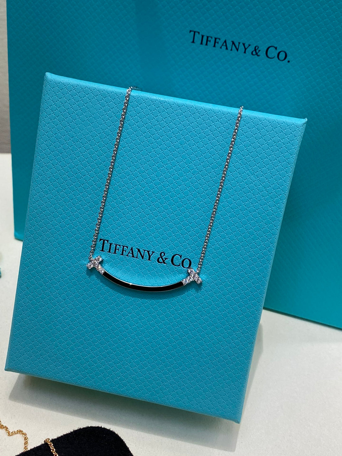 Smile Bar Pendant Necklace, White Gold Tone