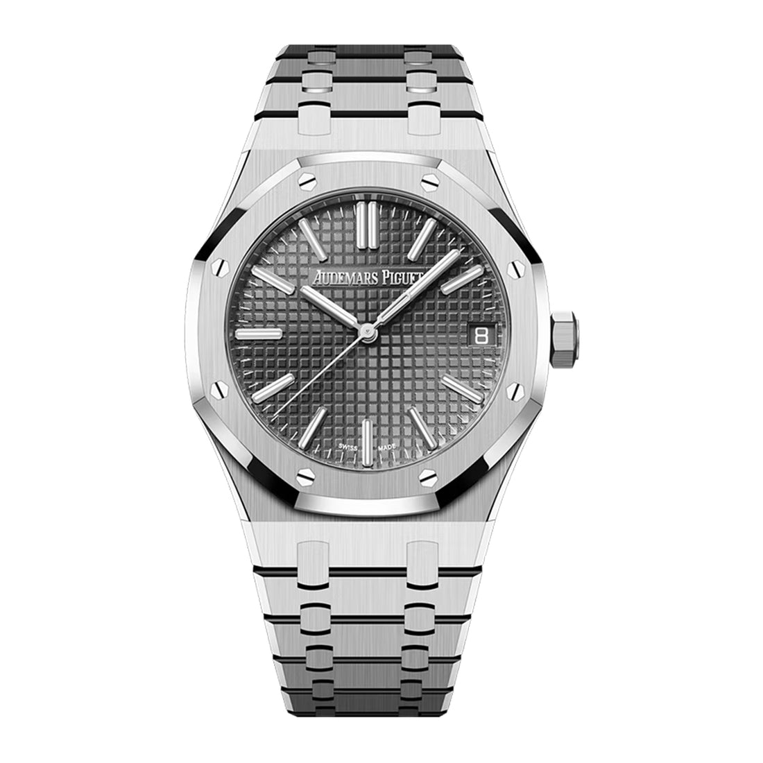 Octagonal Bezel Watch, White Gold Tone, White, 41 mm