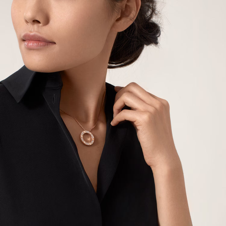Screw-Motif Pendant Necklace, Stone-Set, Rose Gold Tone