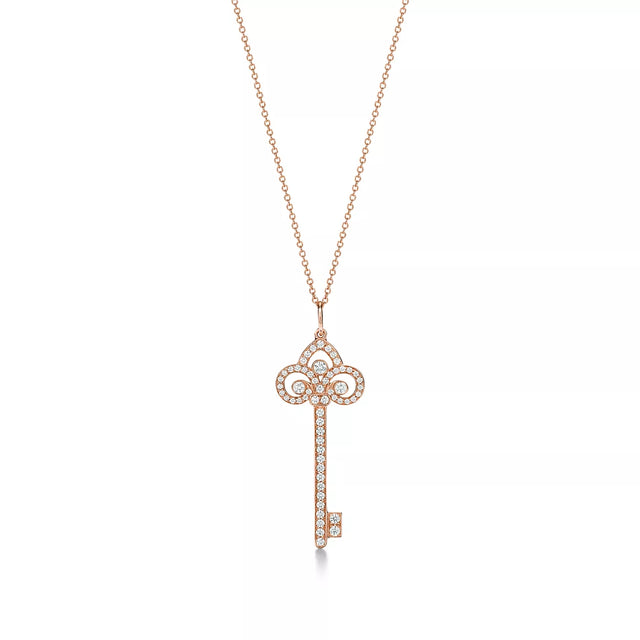 Key Pendant Necklace, Rose Gold Tone