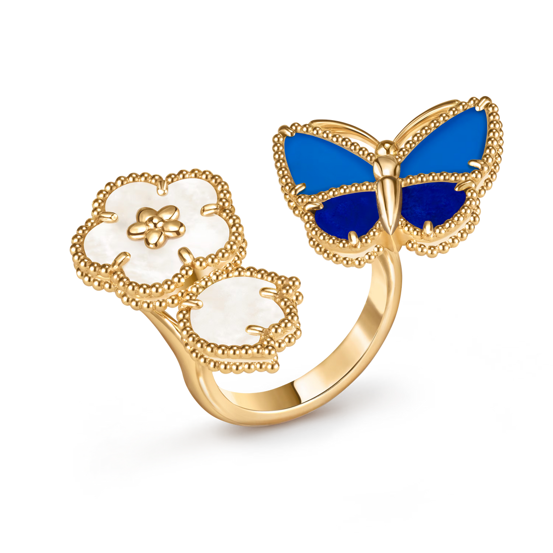 Butterfly Motif Ring, Yellow Gold Tone, Agate