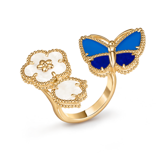 Butterfly Motif Ring, Yellow Gold Tone, Agate