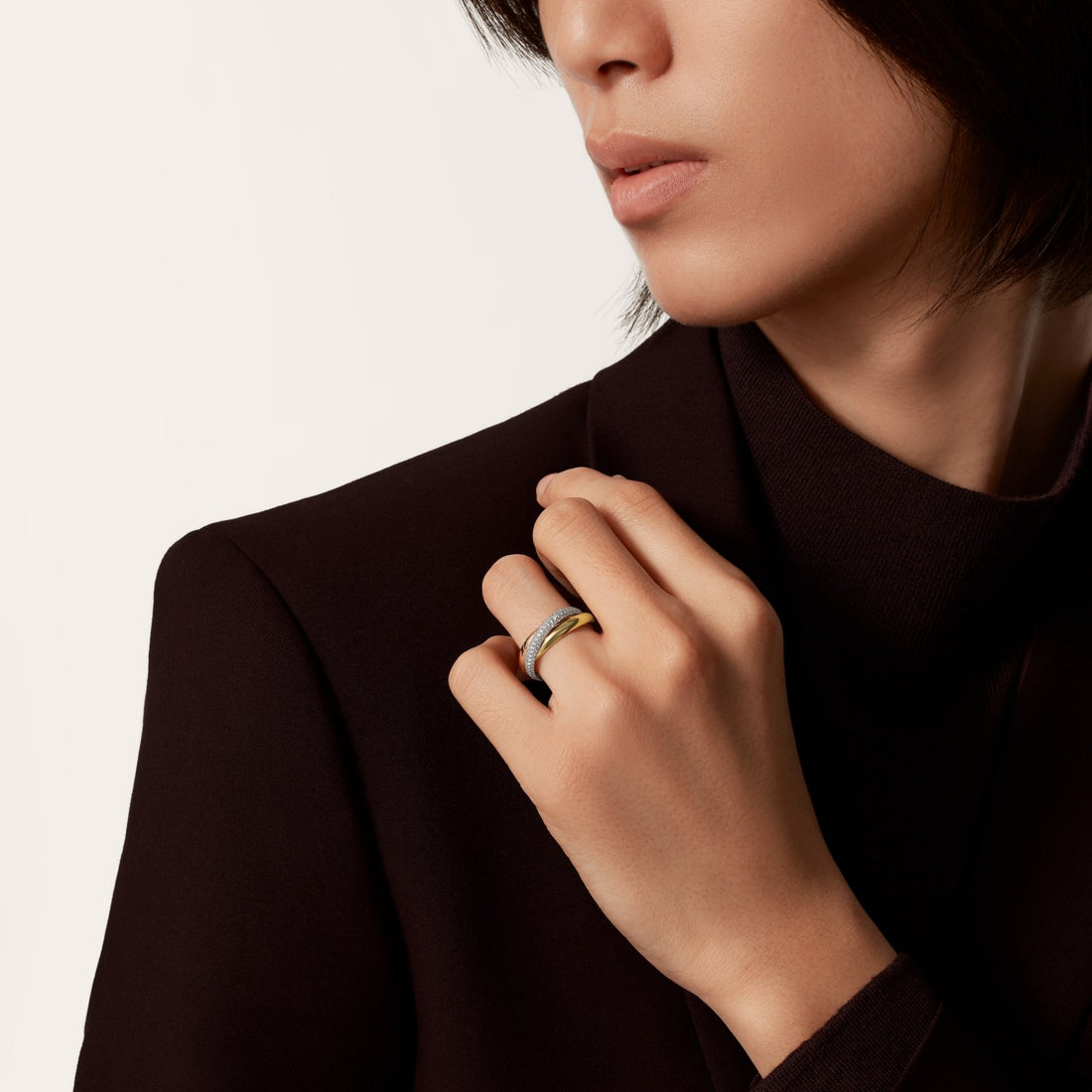 Three-Band Rolling Ring, Stone-Set, Classic Model, Rose Gold Tone