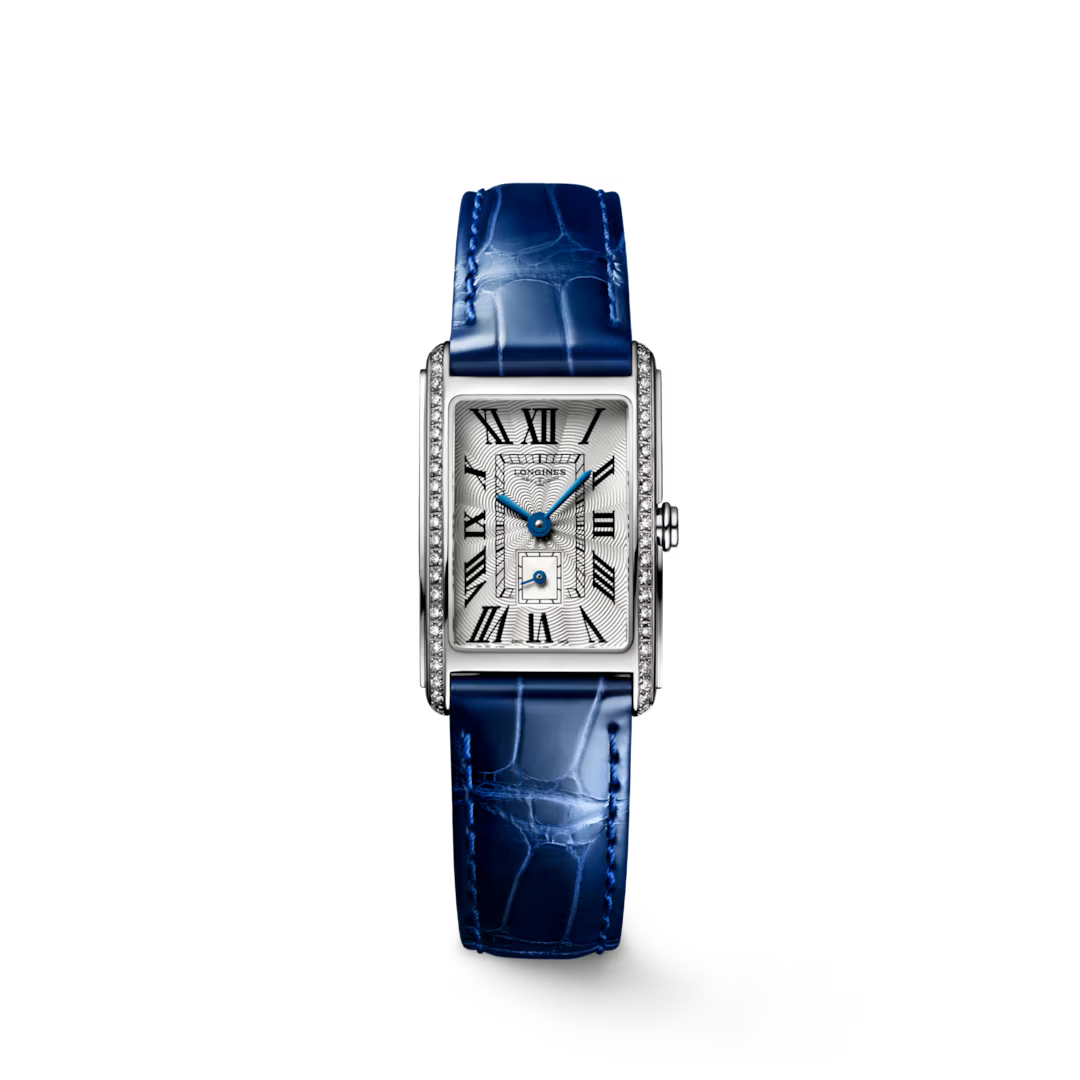 Rectangular Case Watch, Steel, Stone-Set