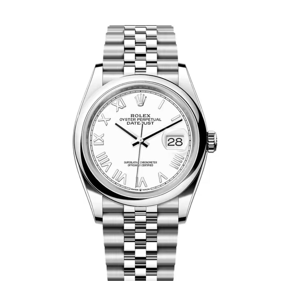 Classic Date Watch, White Gold Tone, Steel, White, 36 mm