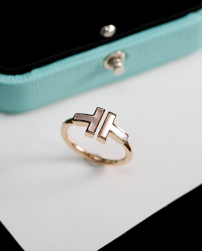 T-Motif Ring, Stone-Set, Rose Gold Tone