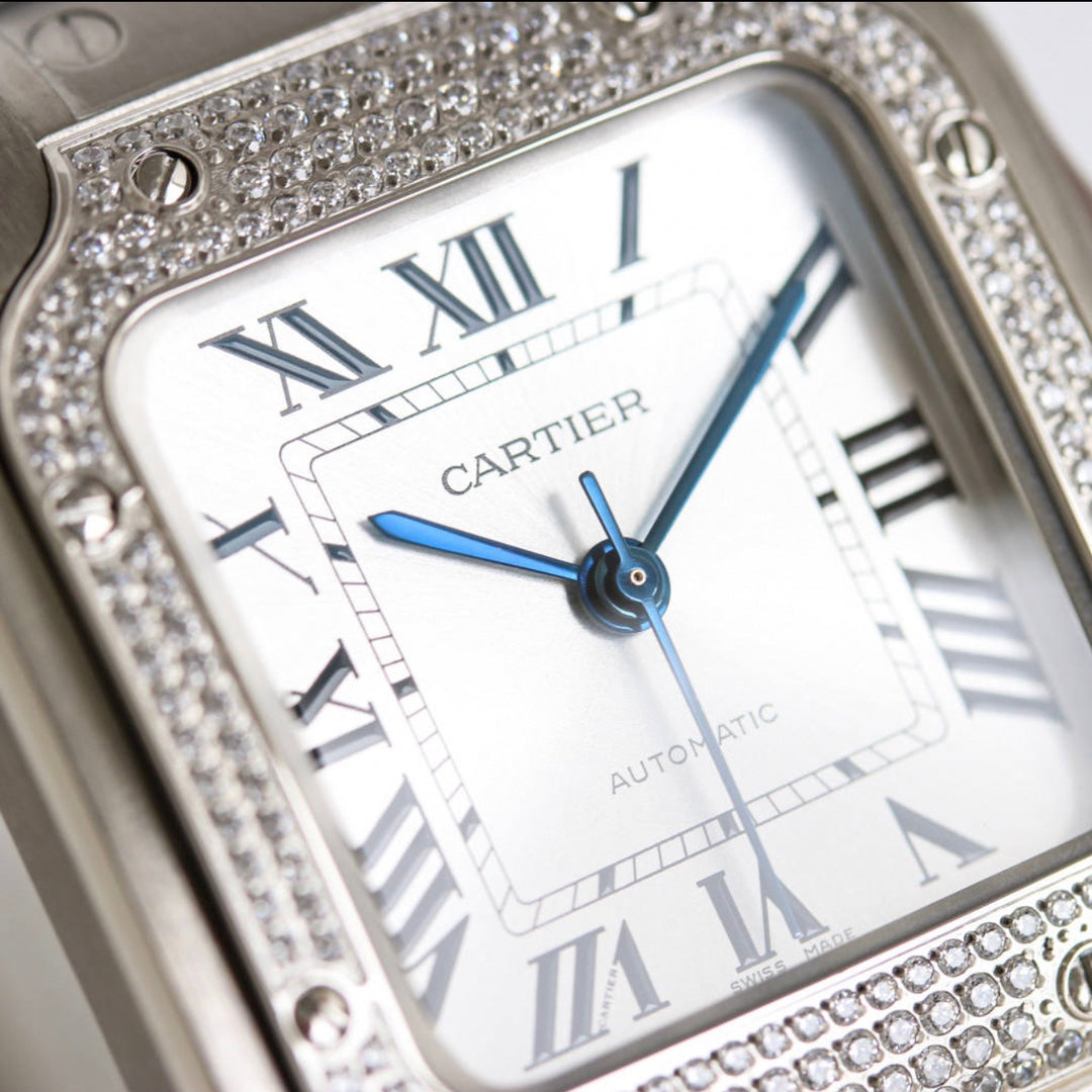 Square Case Watch, Steel, Stone-Set