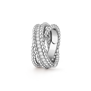 Beaded Band Ring, Stone-Set, White Gold Tone