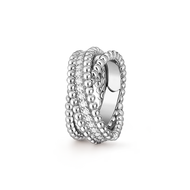 Beaded Band Ring, Stone-Set, White Gold Tone