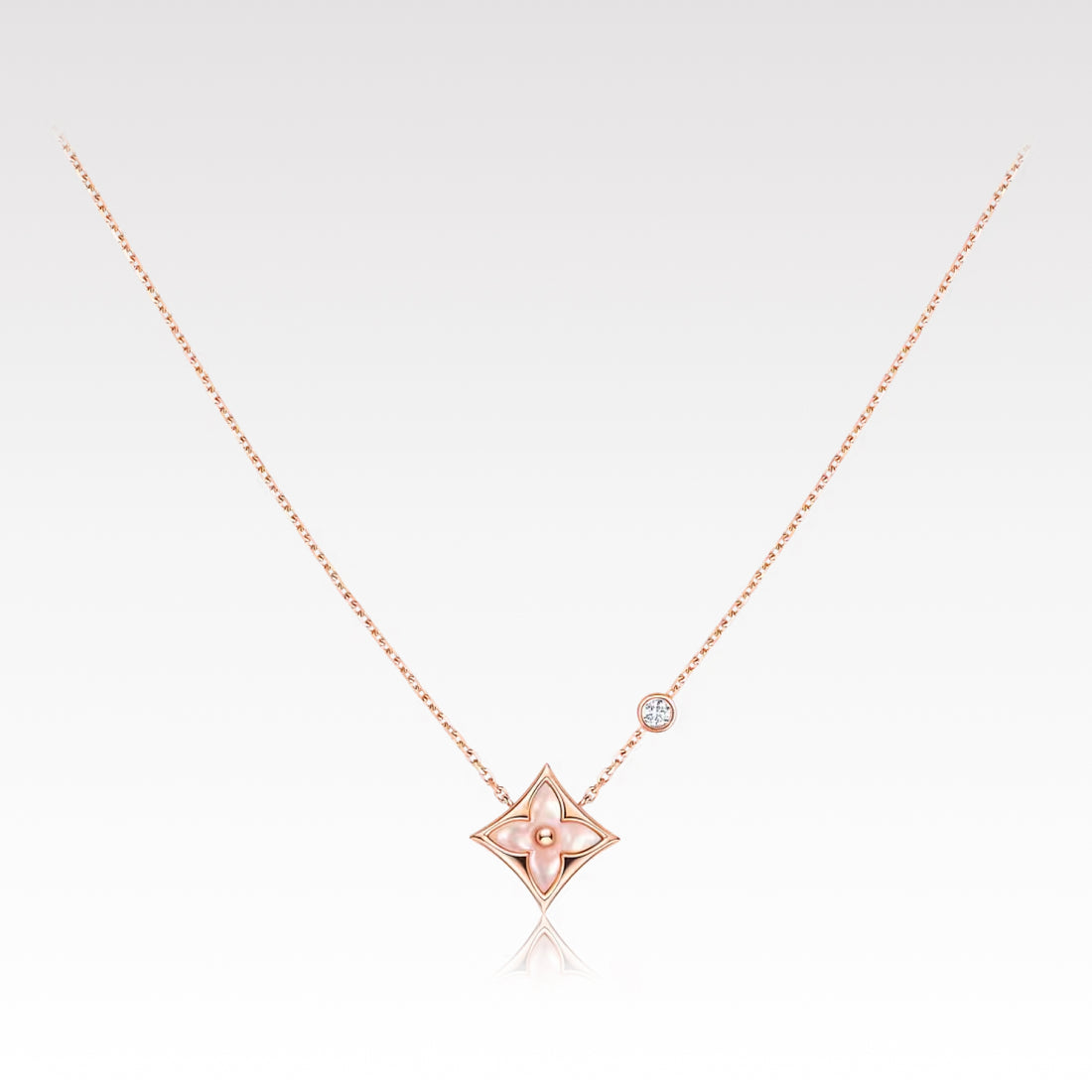 Star-Flower Pendant Necklace, Rose Gold Tone, Mother-of-Pearl, Stone-Set