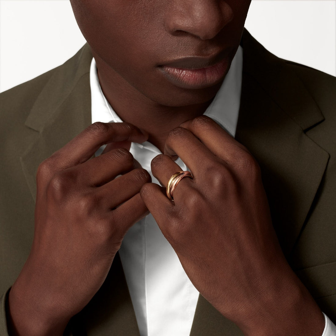 Three-Band Rolling Ring, Stone-Set, Classic Model, Rose Gold Tone