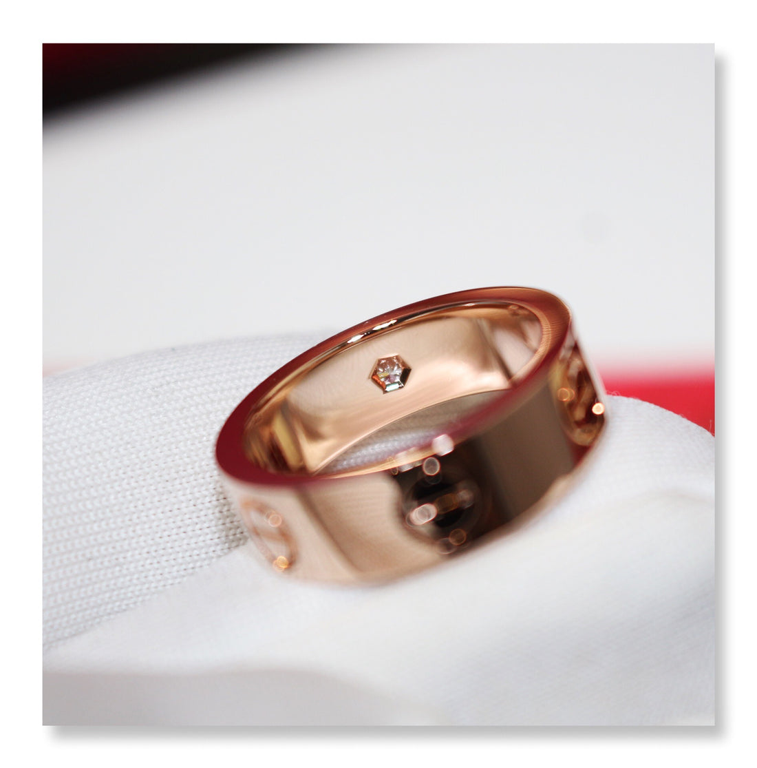 Screw-Motif Band Ring, Stone-Set, Rose Gold Tone