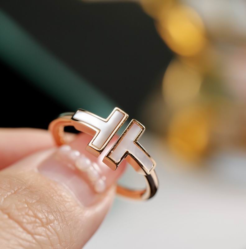 T-Motif Ring, Stone-Set, Rose Gold Tone