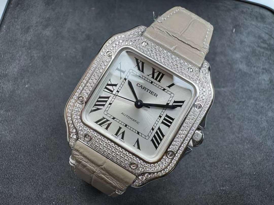 Square Case Watch, White Gold Tone, Stone-Set, White